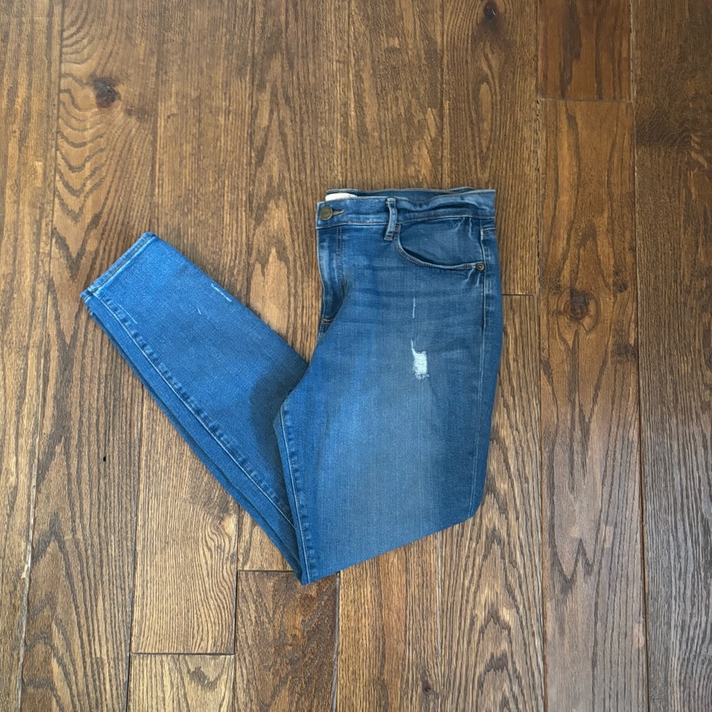 LOFT Women’s Skinny Mid-Blue Stretch Jeans with Subtle Distress